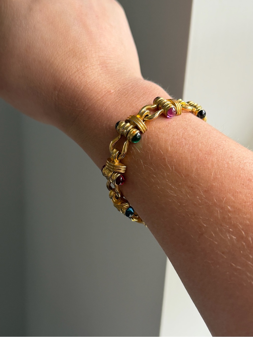 Vintage Gold-Tone Multi-Color Cabochon Bracelet